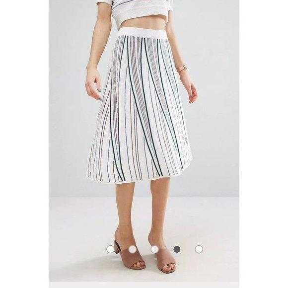 ASOS Co Ord Knitted Skirt in Stripe Cotton Linen Sweater Knit Size 4 - Picture 4 of 11